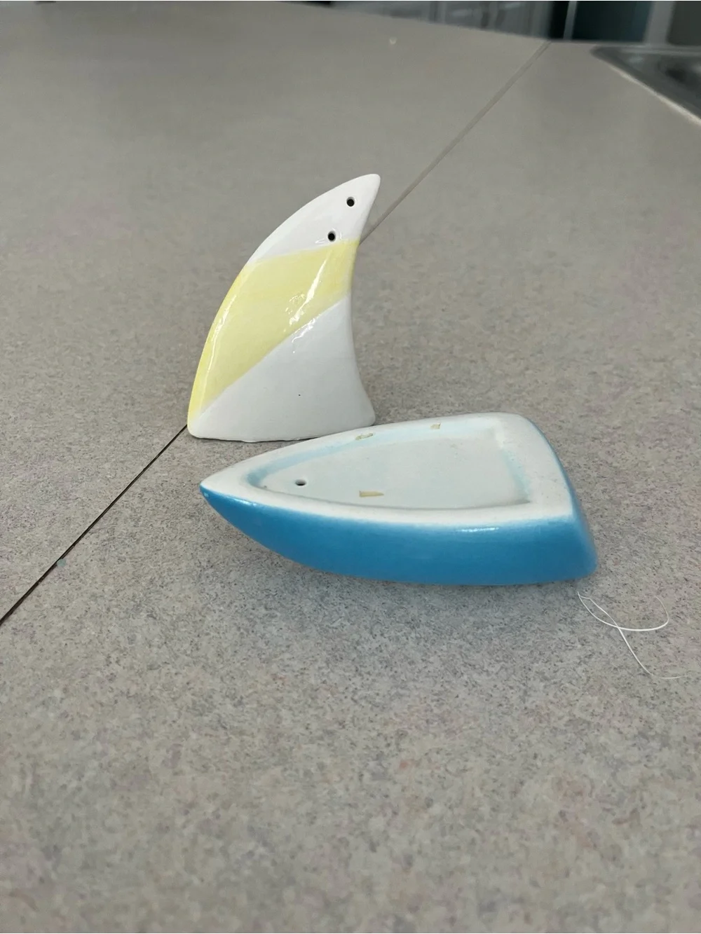 Ceramic Sailboat Salt & Pepper Shaker - Blue, White & Yellow